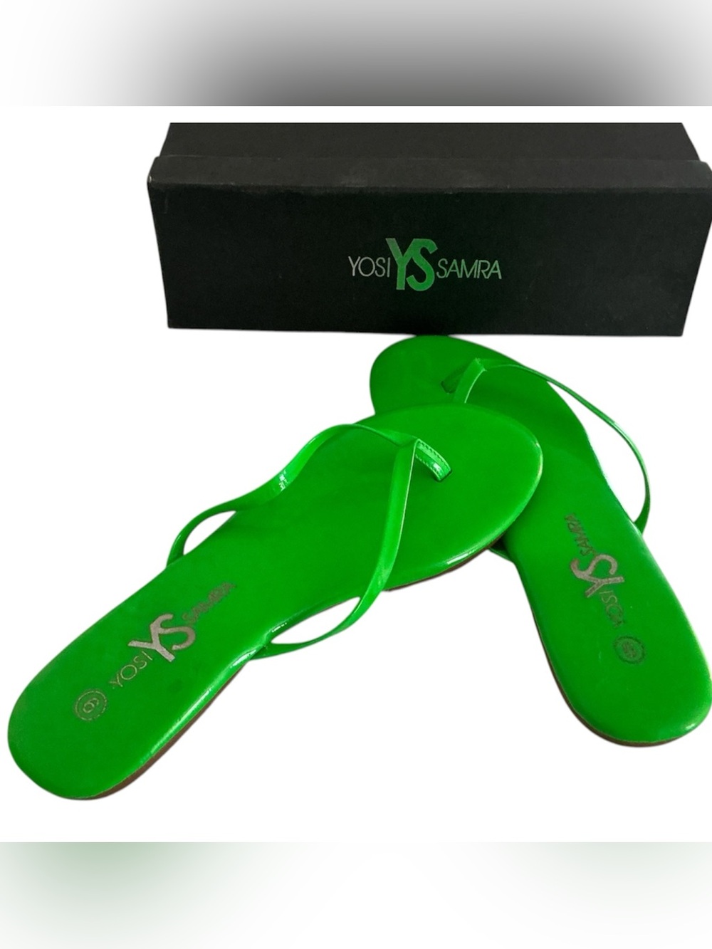 Yosi Samra Bright Green Flat Sandals  Flip Flops EUC 9